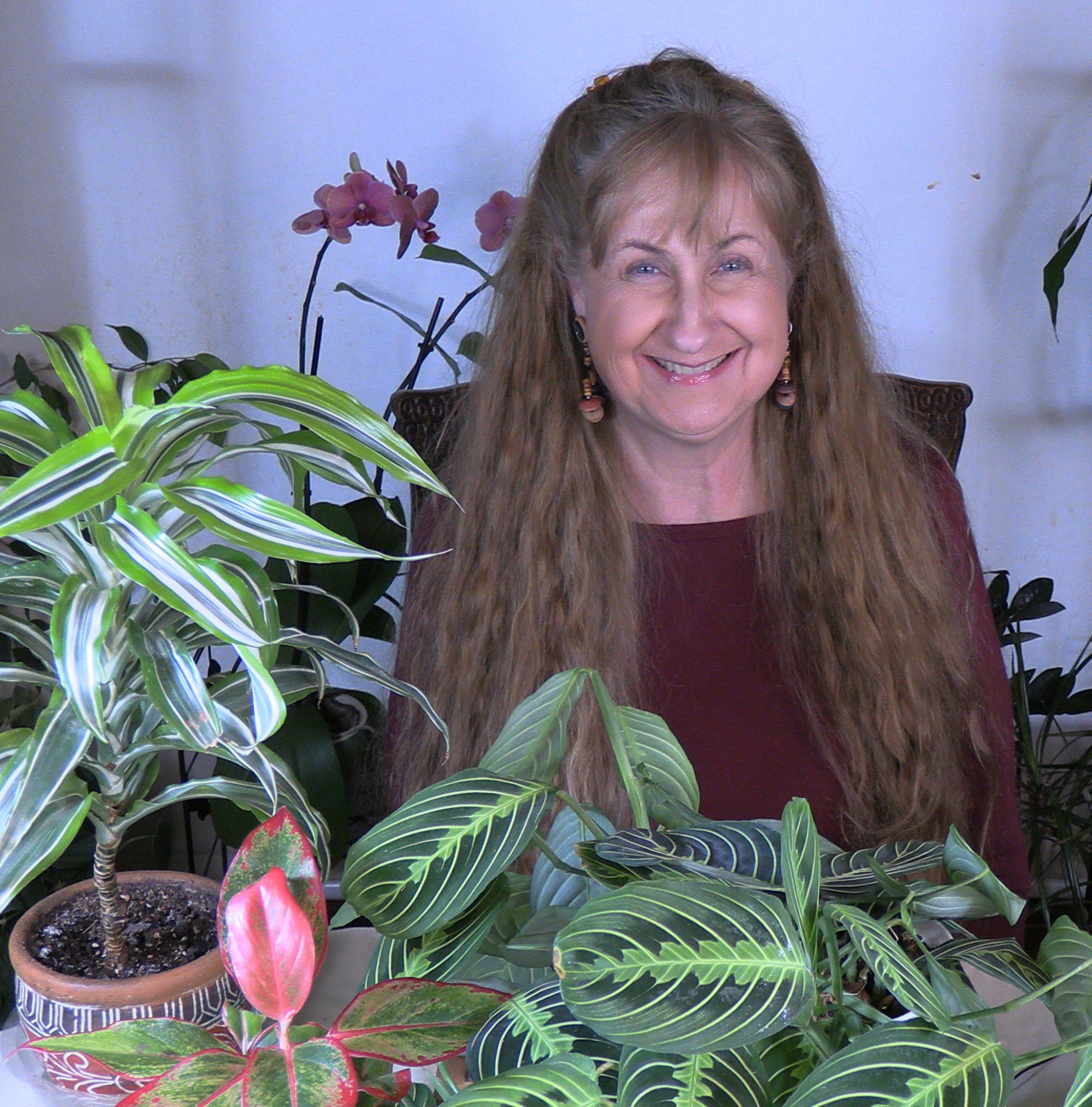 Julie Bawden-Davis with houseplants