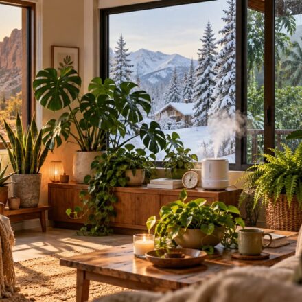 Illustration of three indoor houseplant settings in different climates
